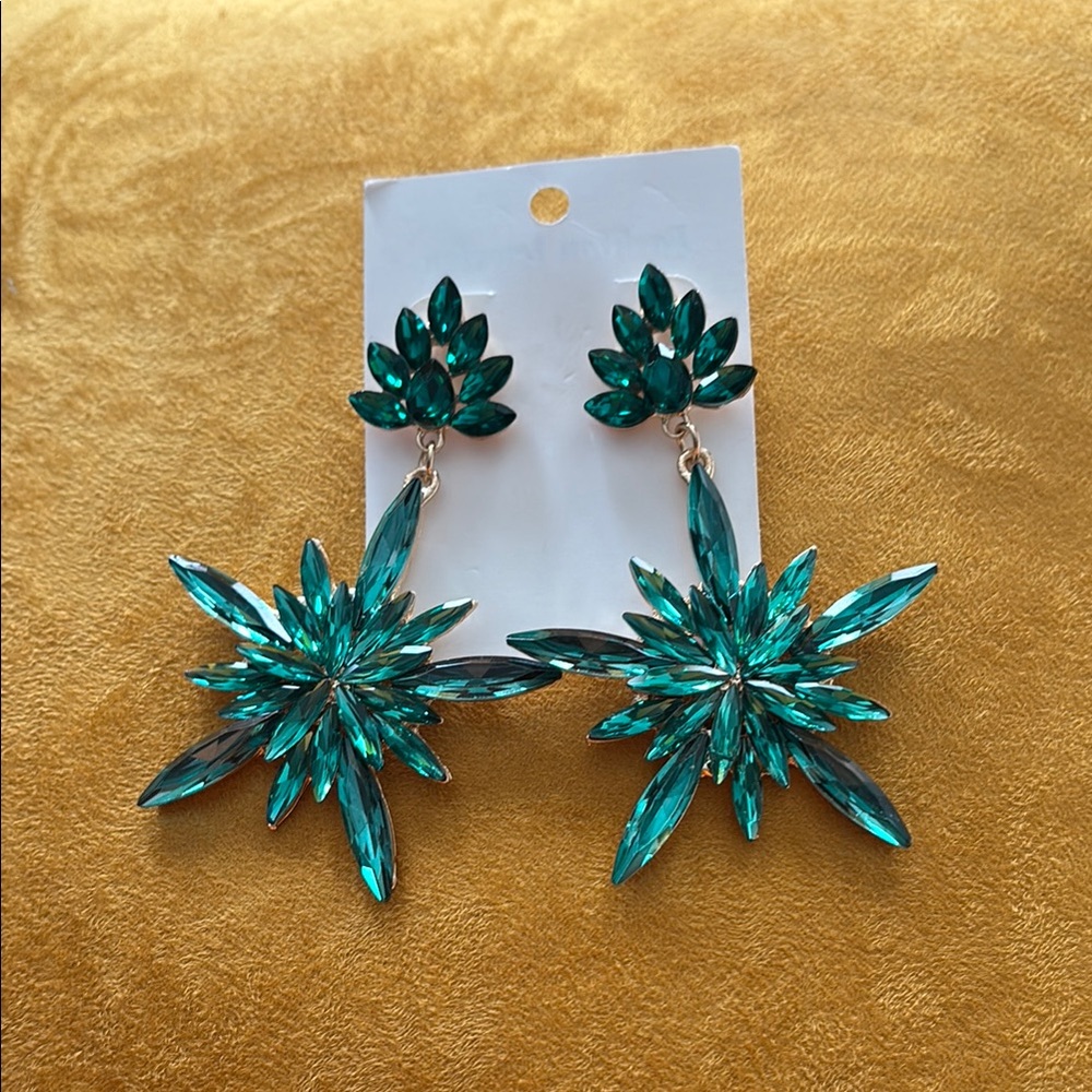Elegant Green Crystal Earrings, post back